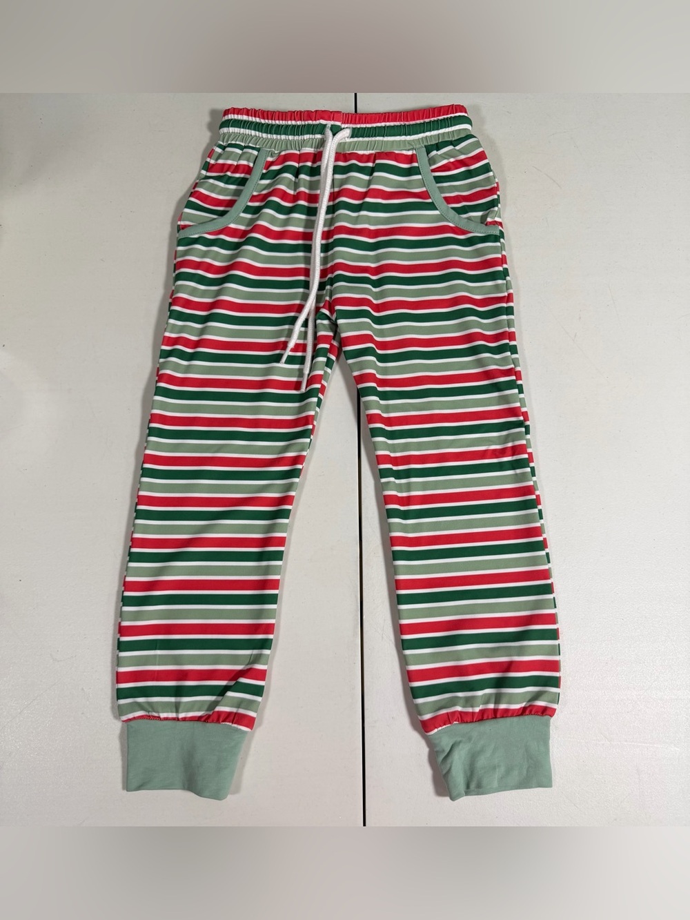 Toddler Boy/ Girl Striped Christmas Holiday PJ Pants Red/green 3T Cuffs 
Size: 3